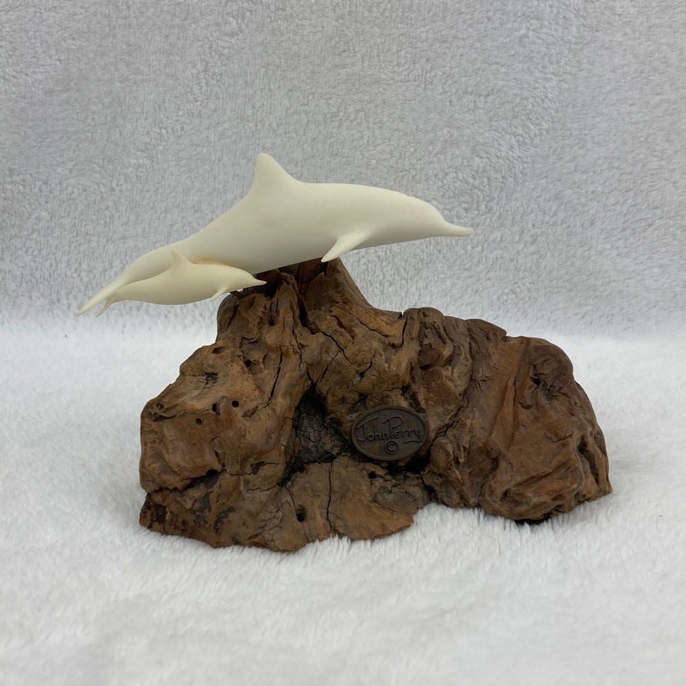VTG John Perry Dolphins Mother & Calf Sculpture 6”